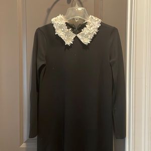 Aqua Black Long Sleeve Mini Dress with Embellished Floral Collar